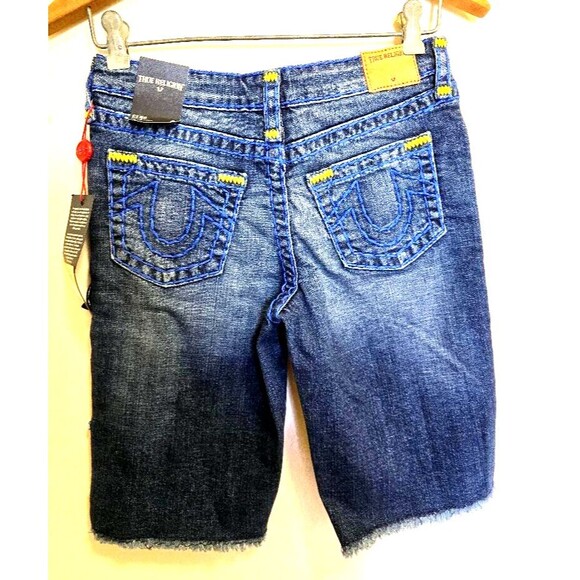 True Religion Denim Shorts Kid Boys Size 12 Geno Cut Off Embroidered Ber… - Picture 2 of 13